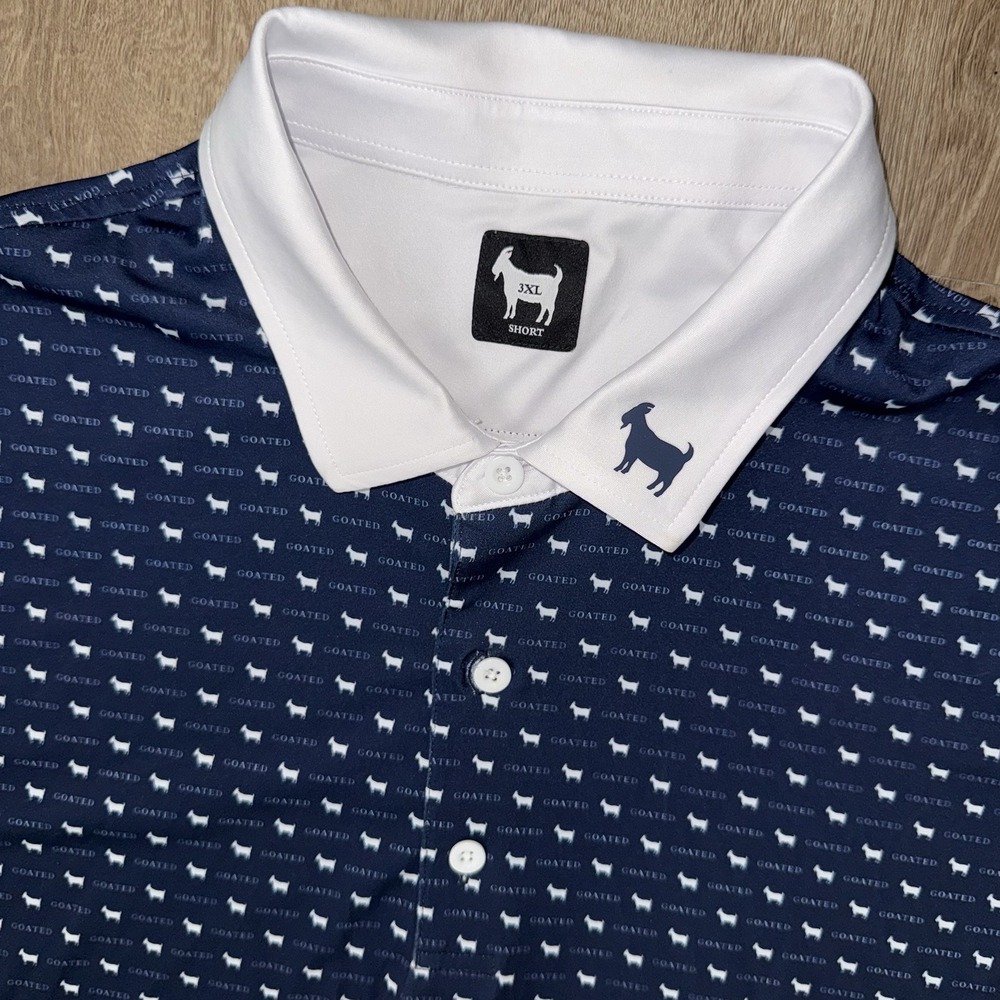 Goated Short Sleeve Performance Polo Men's 3XL Navy Blue All Over Goat Print